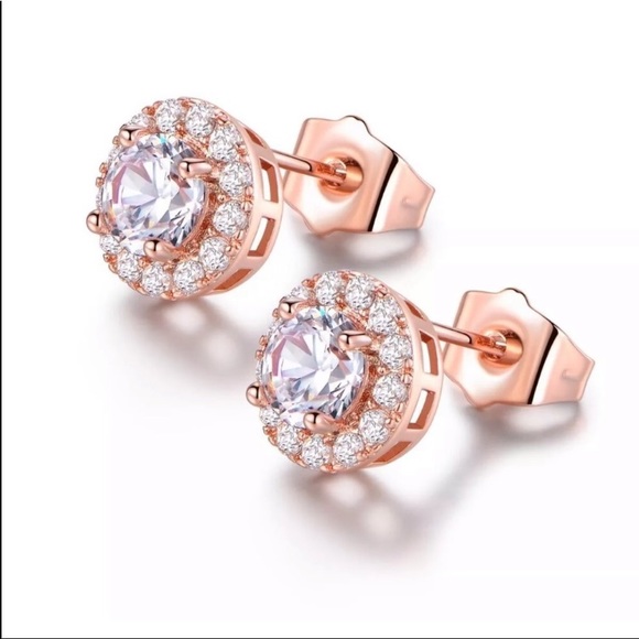 CRYSTAL STUD EARRINGS. ROSE GOLD PLATED. - Picture 2 of 5